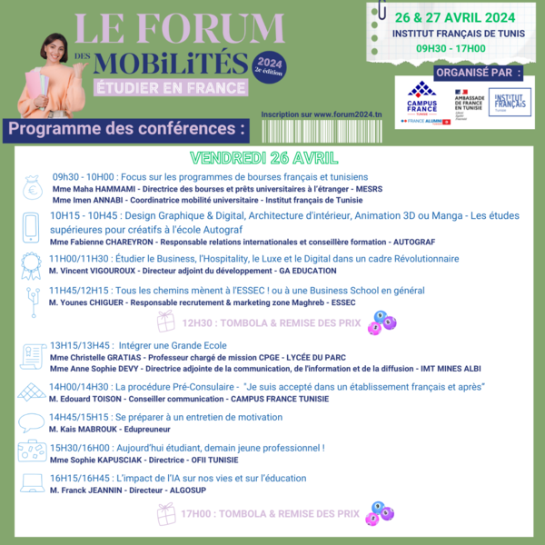 Programme des conférences Jour 1 - 26/04