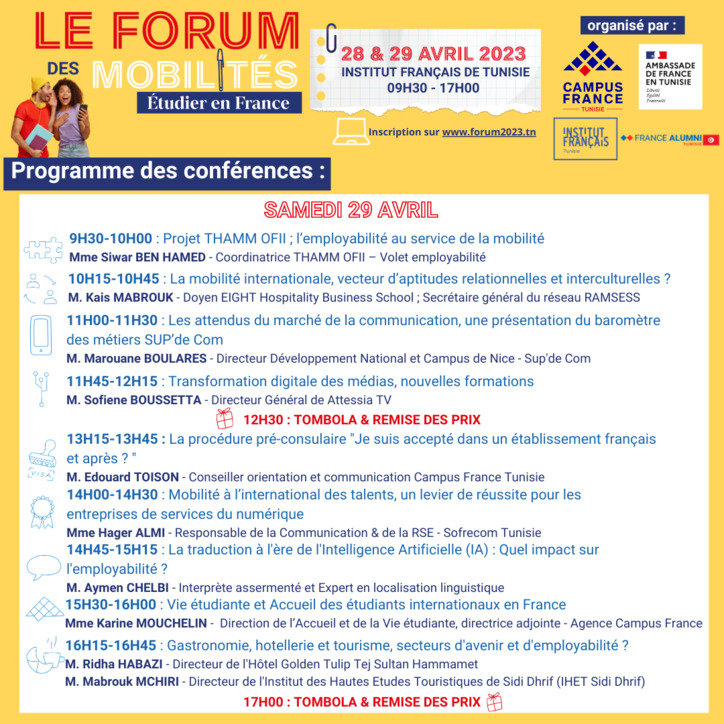 Programme des conférences J2